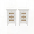 Wooden Nightstands Set of 2 with Rattan-Woven Surfaces and Three Drawers