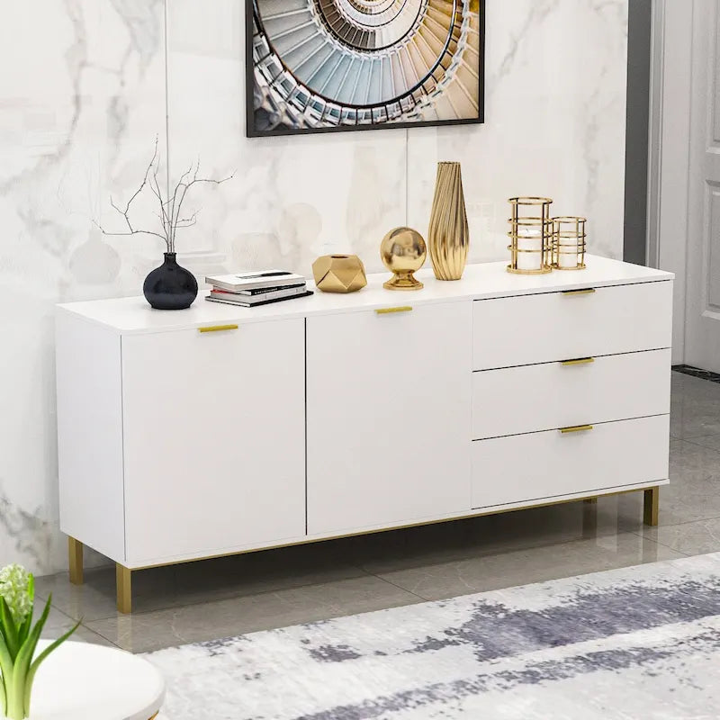 Komoda Mid-Century Modern se zlatými nohami, 5zásuvková skříňka z MDF