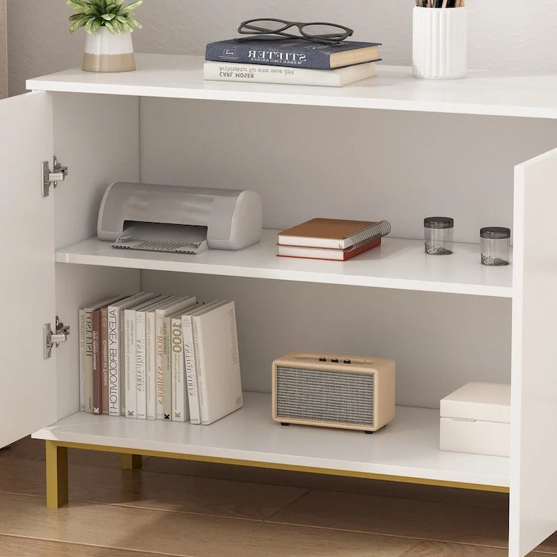 Komoda Mid-Century Modern se zlatými nohami, 5zásuvková skříňka z MDF
