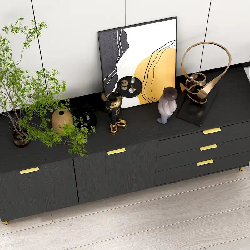 Komoda Mid-Century Modern se zlatými nohami, 5zásuvková skříňka z MDF