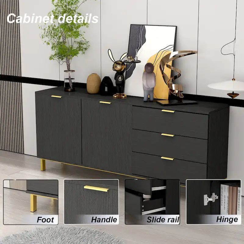 Komoda Mid-Century Modern se zlatými nohami, 5zásuvková skříňka z MDF