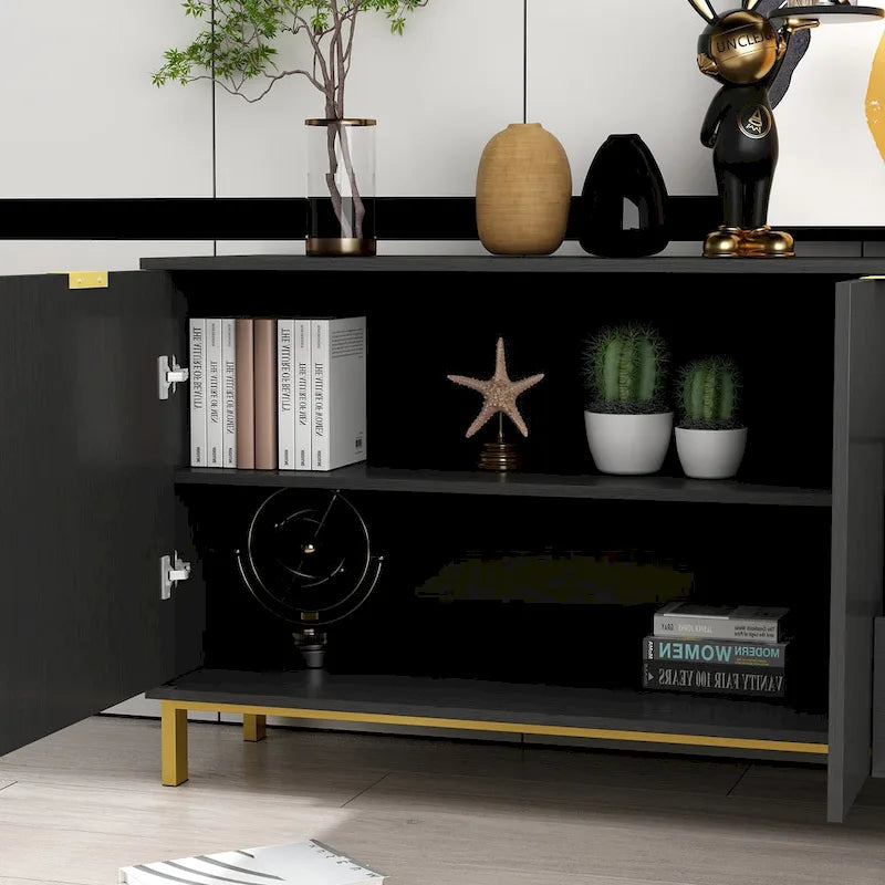 Komoda Mid-Century Modern se zlatými nohami, 5zásuvková skříňka z MDF