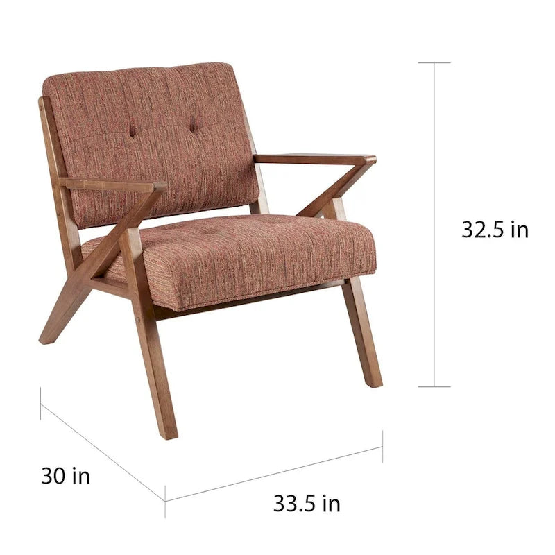 Čalouněné křeslo se šikmým dřevěným rámem, moderní styl