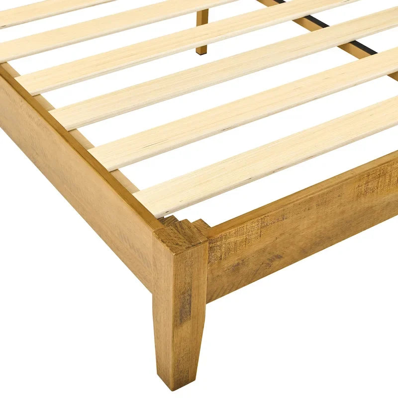 Dřevěný rám postele ve stylu poloviny 20. století, není potřeba pružinový box, silná podpora roštu.