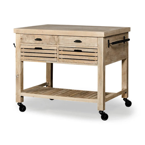 Columbia II Light Brown Base w/Black Iron, Rolling Kitchen Island - 46W x 32D x 36H