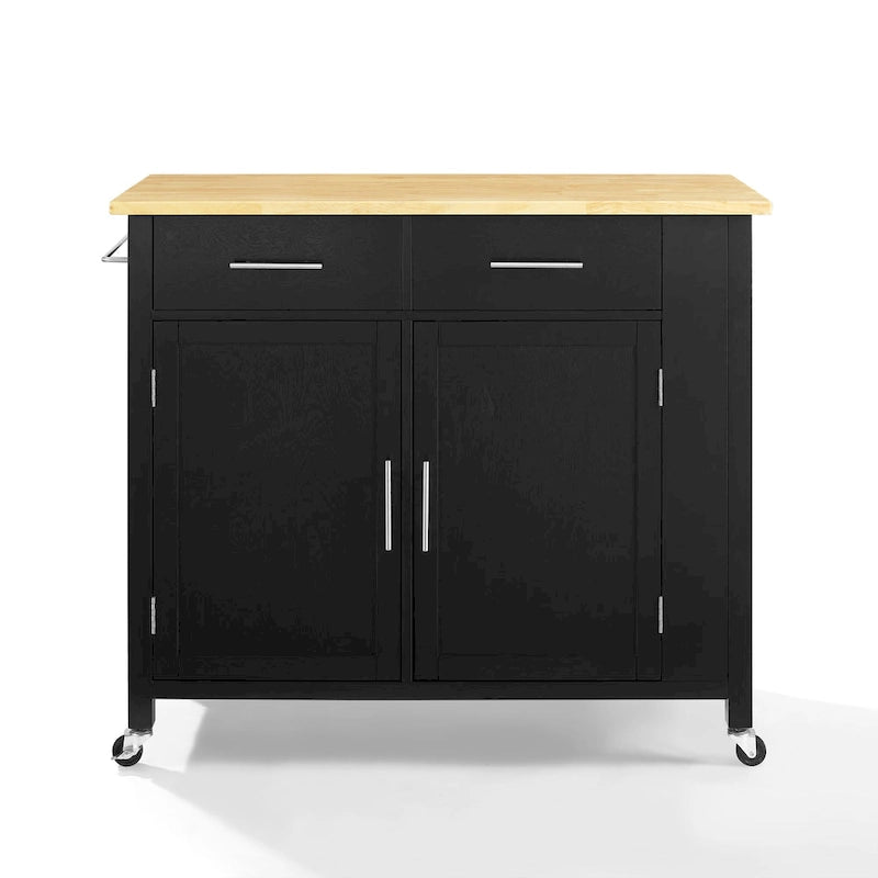 Pojízdný kuchyňský ostrůvek s dřevěnou deskou, 2 skříňkami a 2 zásuvkami, výška 94 cm