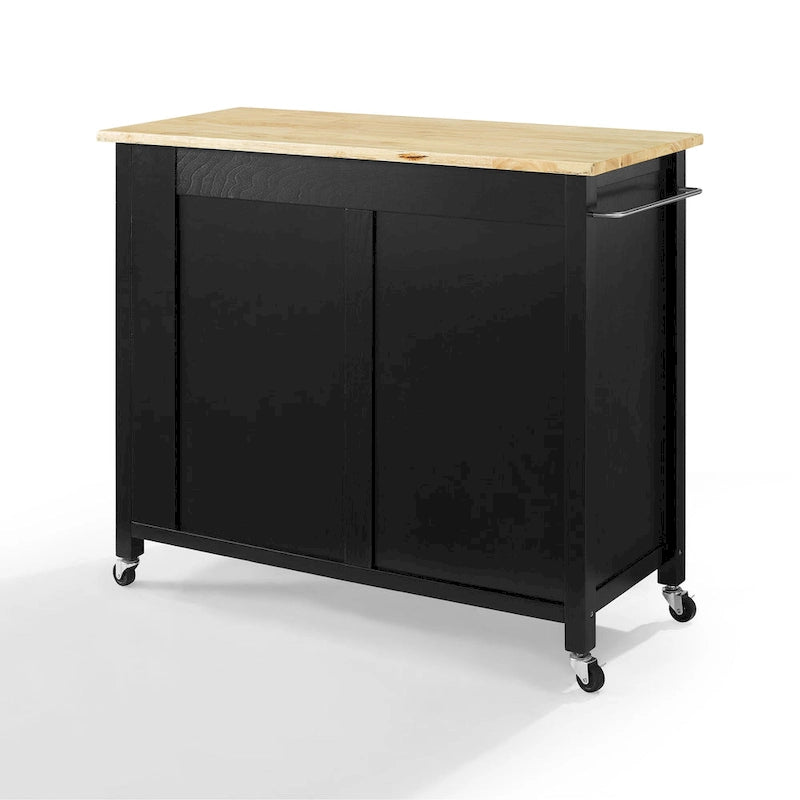 Pojízdný kuchyňský ostrůvek s dřevěnou deskou, 2 skříňkami a 2 zásuvkami, výška 94 cm