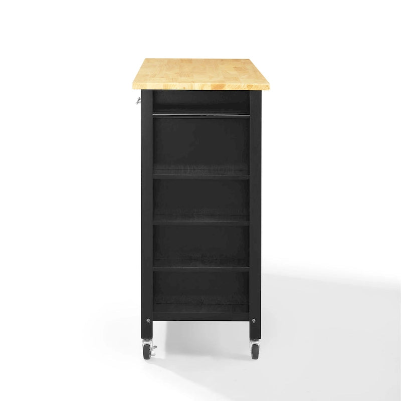 Pojízdný kuchyňský ostrůvek s dřevěnou deskou, 2 skříňkami a 2 zásuvkami, výška 94 cm