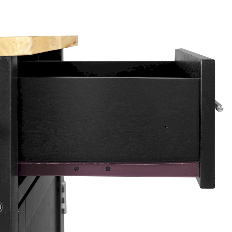 Pojízdný kuchyňský ostrůvek s dřevěnou deskou, 2 skříňkami a 2 zásuvkami, výška 94 cm