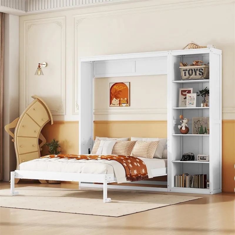 Plnohodnotná sklopná postel (Murphy Bed) s bočními policemi a úložným rámem