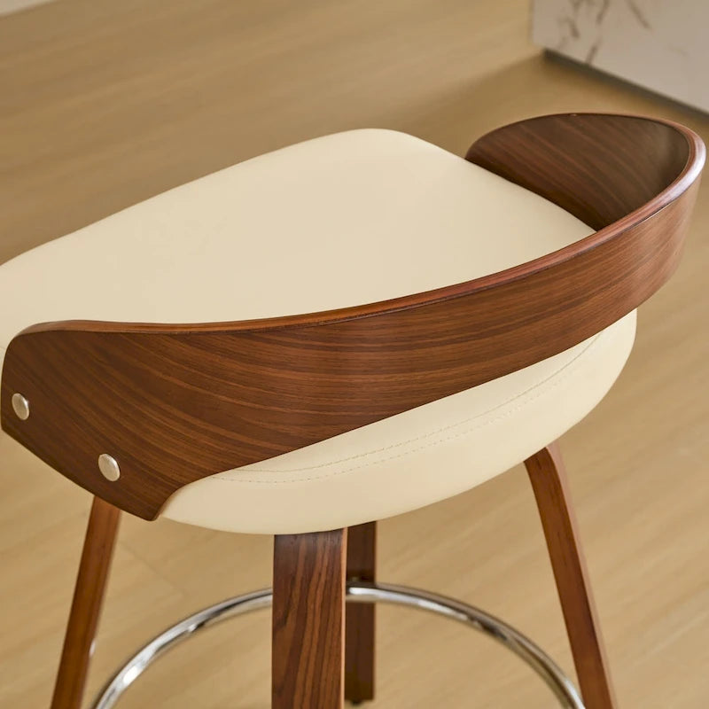 Barové židle sada 2 ks, otočné barové židle s nízkou opěrkou zad, dřevěné barové židle s měkkým čalouněným sedákem, výška sedáku 63,5 cm