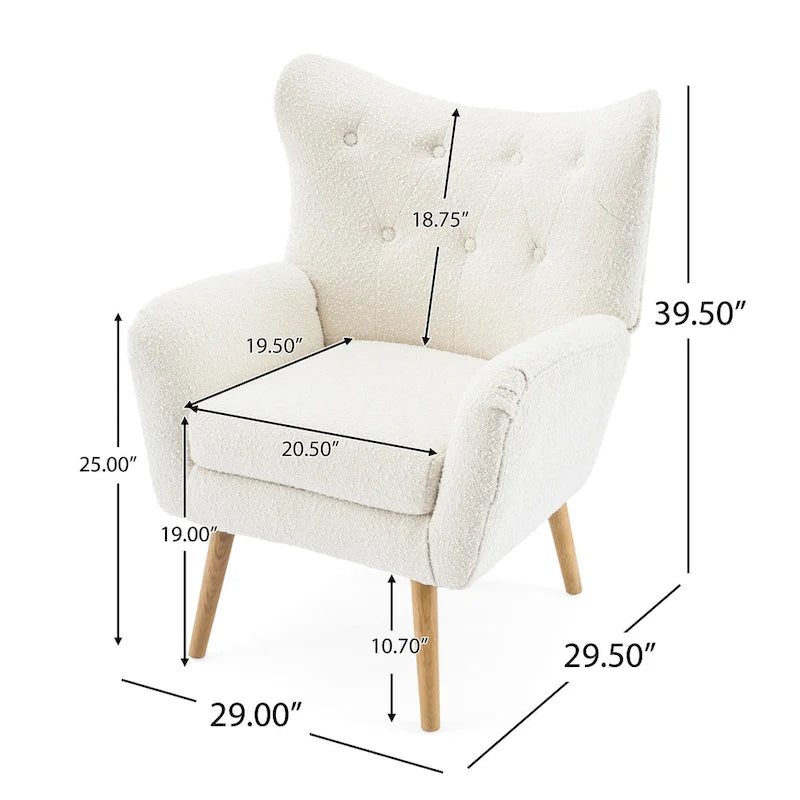 Křeslo s područkami a opěradlem typu wingback, s knoflíkovým čalouněním, boucle tkanina, mandlová barva