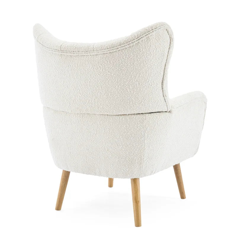 Křeslo s područkami a opěradlem typu wingback, s knoflíkovým čalouněním, boucle tkanina, mandlová barva