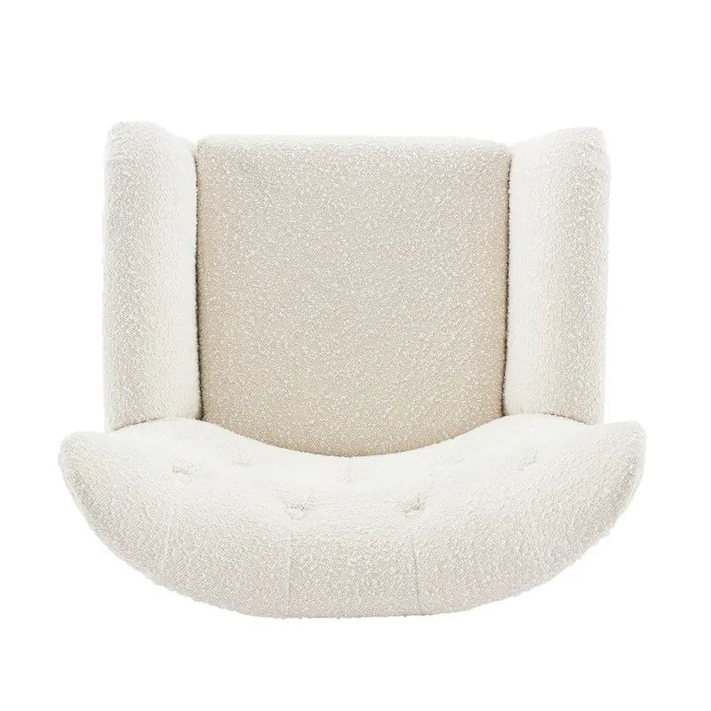 Křeslo s područkami a opěradlem typu wingback, s knoflíkovým čalouněním, boucle tkanina, mandlová barva