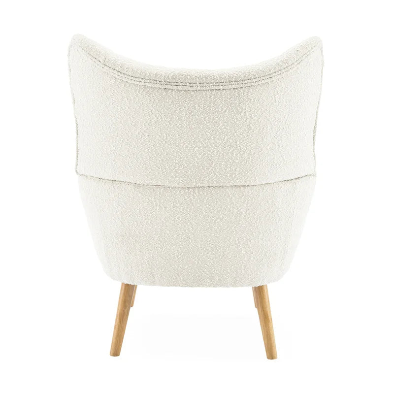 Křeslo s područkami a opěradlem typu wingback, s knoflíkovým čalouněním, boucle tkanina, mandlová barva